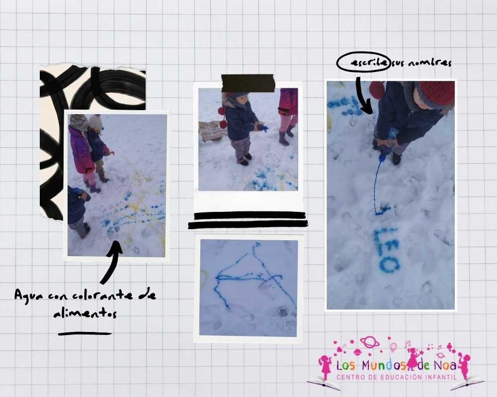 niños pintando en la nieve