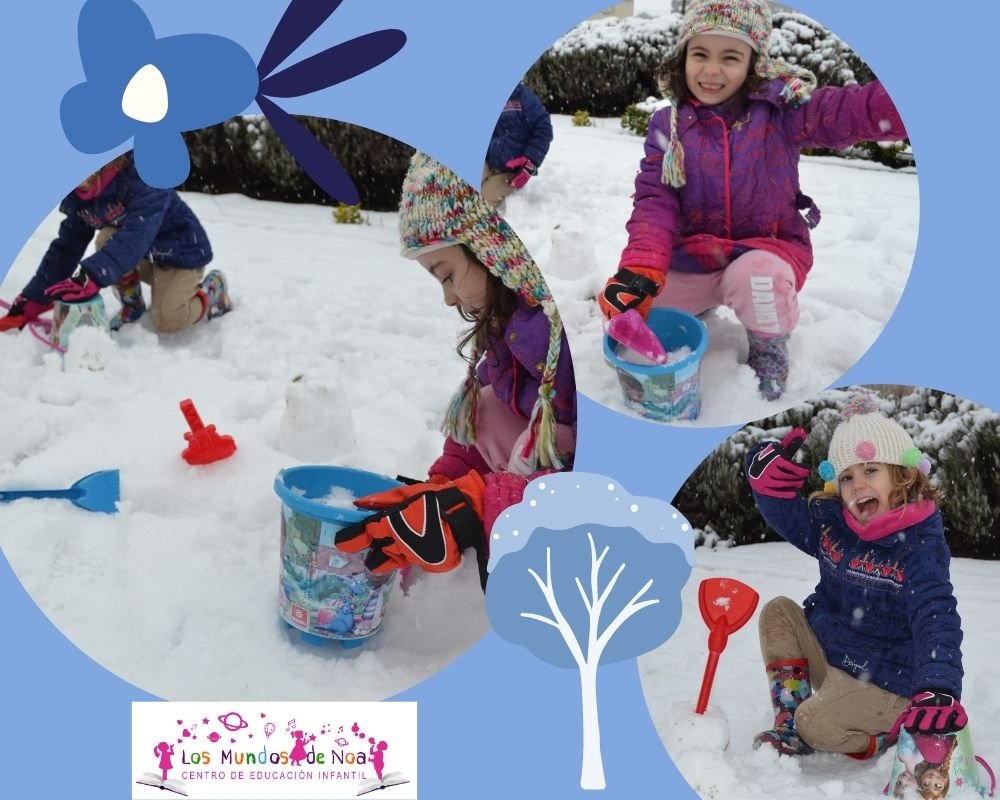 niñas jugando a castillos en la nieve