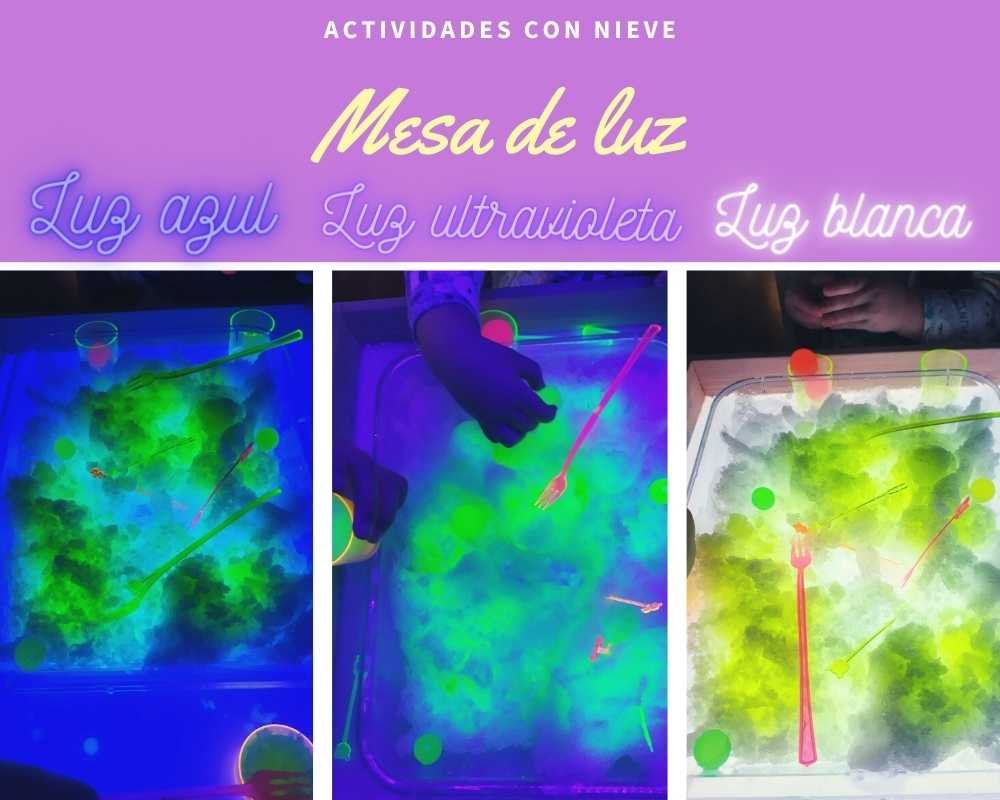 Nieve pintada con colores fluorescentes
