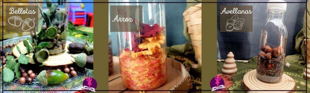 botellas sensoriales de otoño con elementos naturales