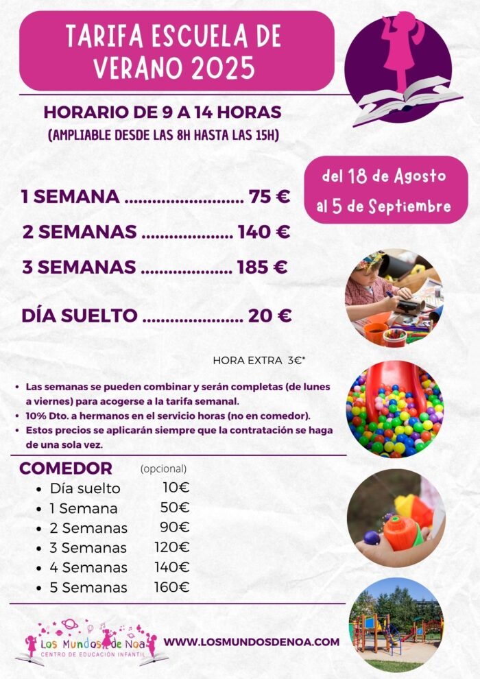 Tarifa verano 2025 Los Mundos de Noa