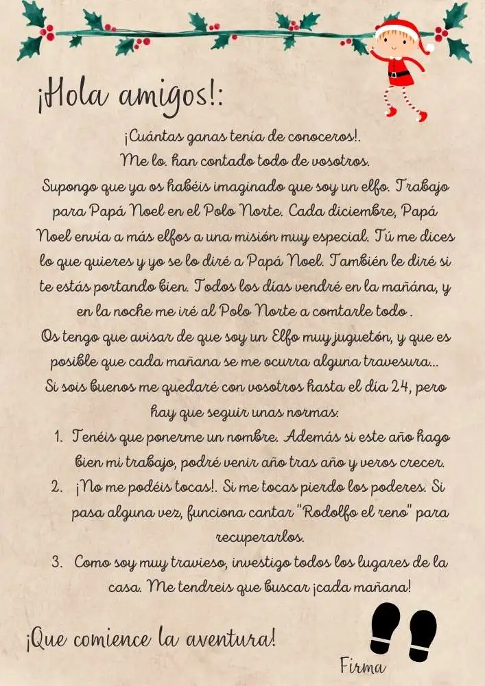 carta de presentacion del elfo de navidad