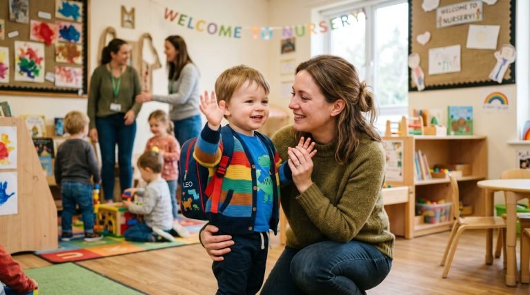 Niño primer día guardería despidiéndose de su madre adaptación — Los Mundos de Noa