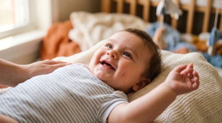 Bebé sonriendo hito desarrollo temprano — Los Mundos de Noa