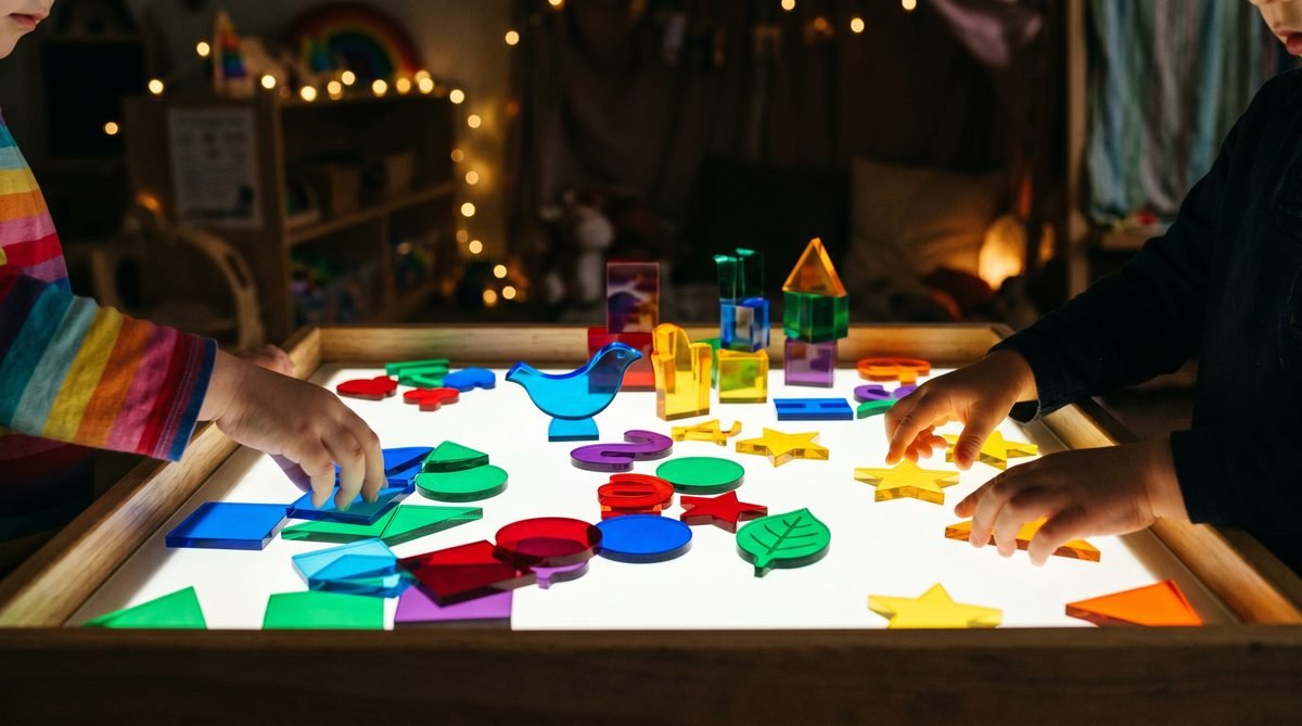 Mesa de luz para niños actividad sensorial — Los Mundos de Noa
