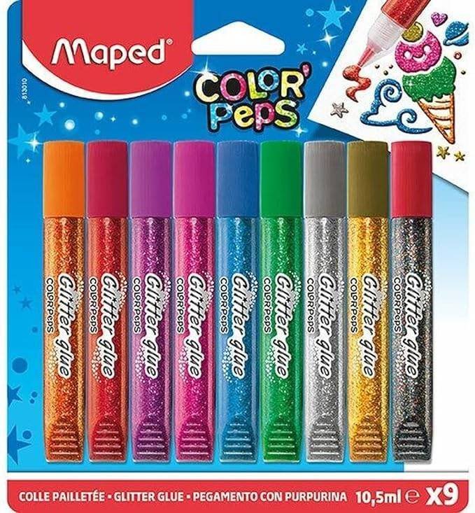 Maped purpurina manualidades infantiles 9 tubos colores botellas sensoriales