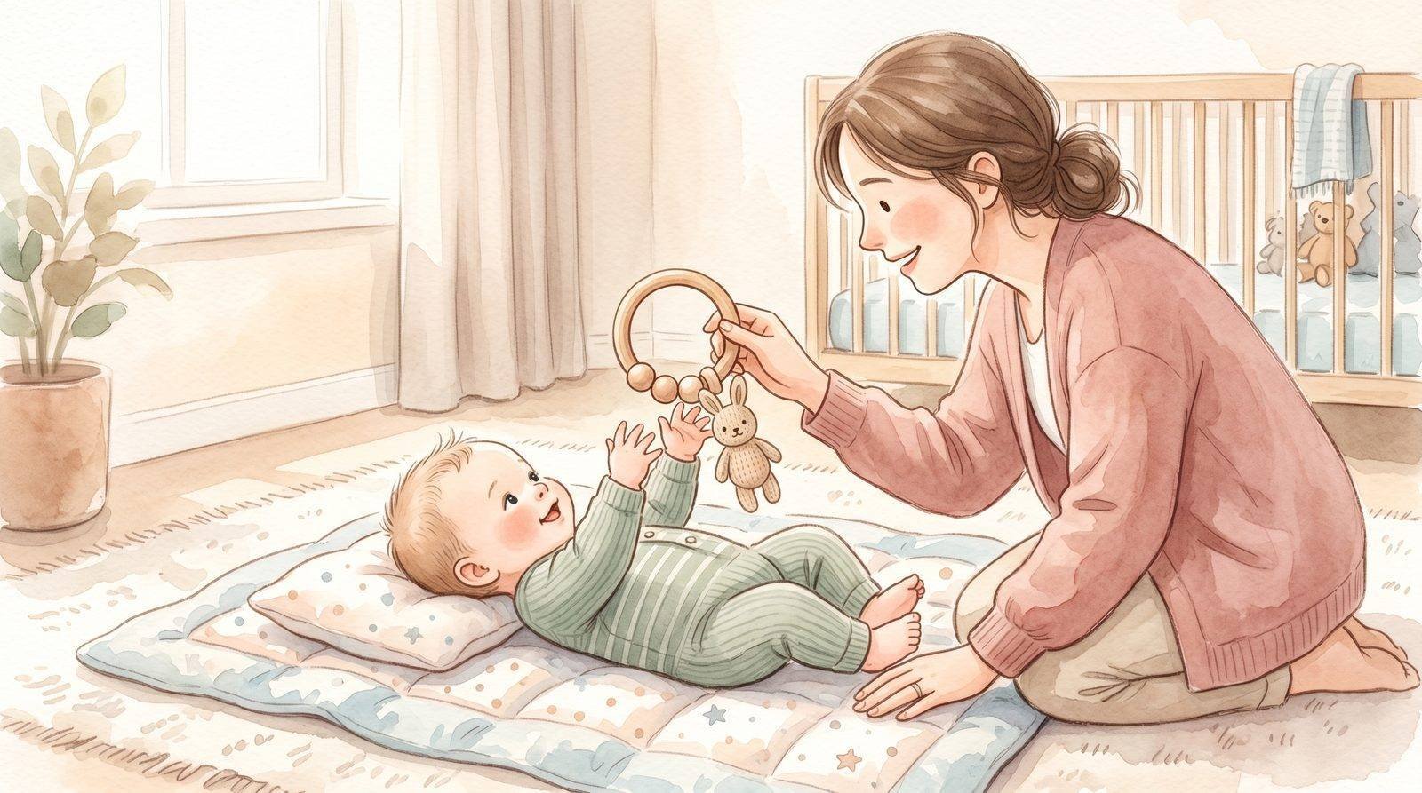Bebé 0-3 meses agarrando sonajero