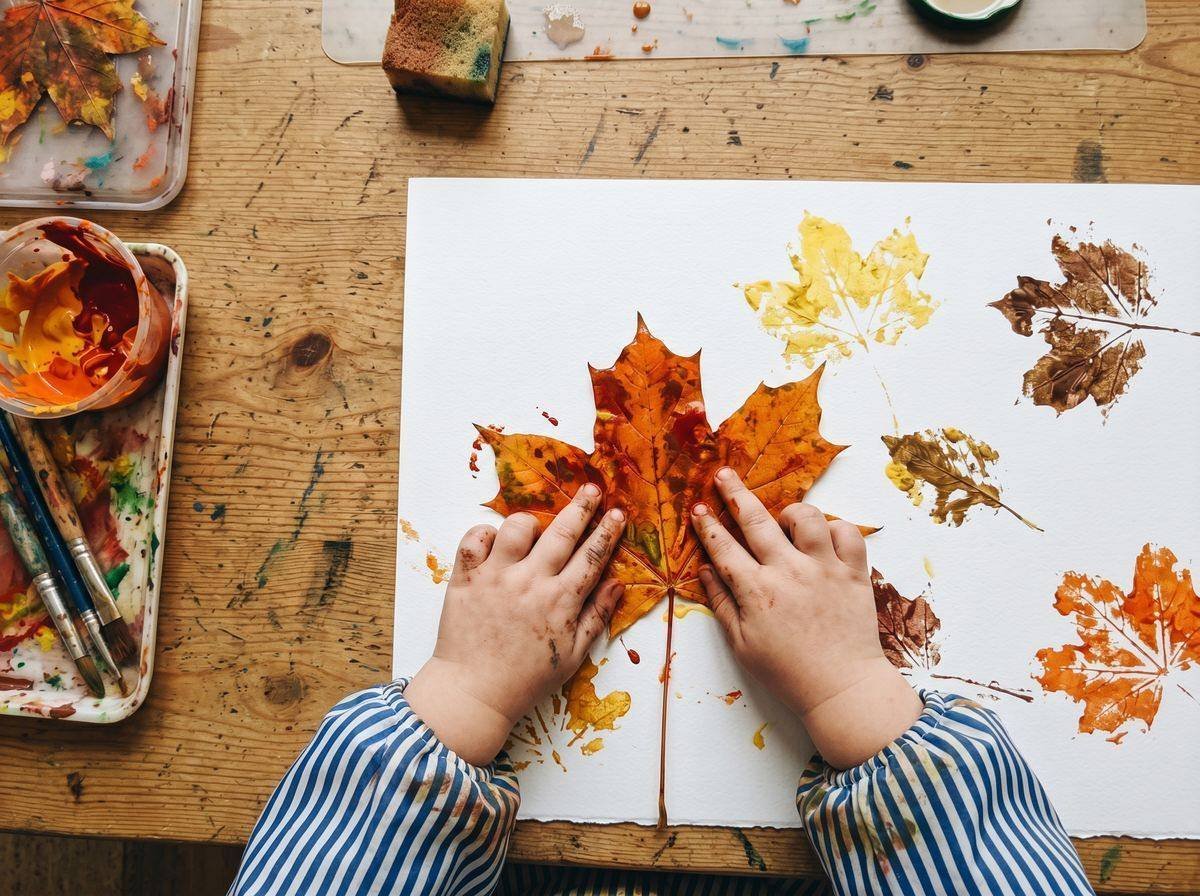 Mural del otoño con estampación natural — Los Mundos de Noa