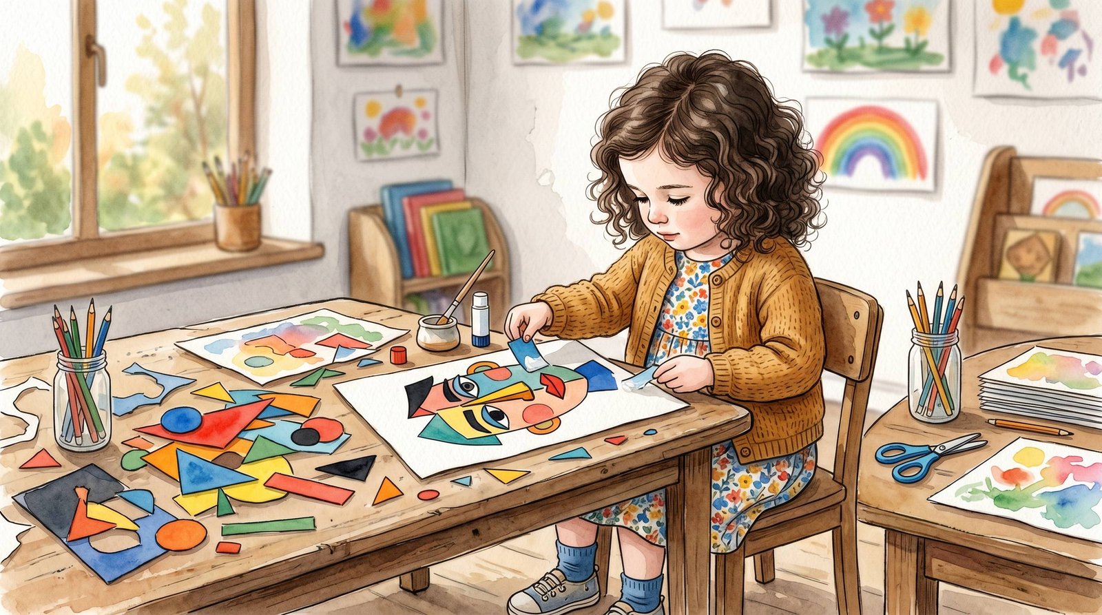 Noa haciendo collage cubista estilo Picasso — Los Mundos de Noa