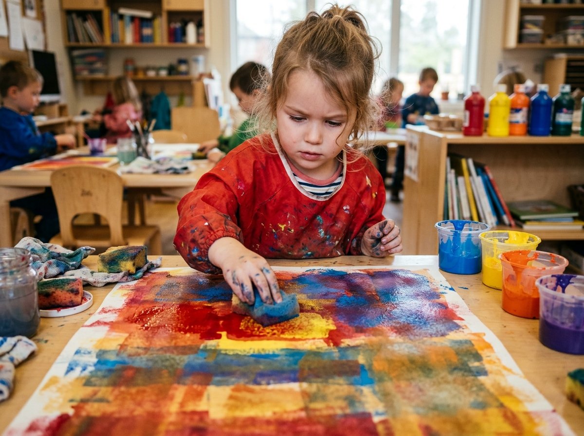 Niño creando capas de color con esponjas estilo Rothko — Los Mundos de Noa
