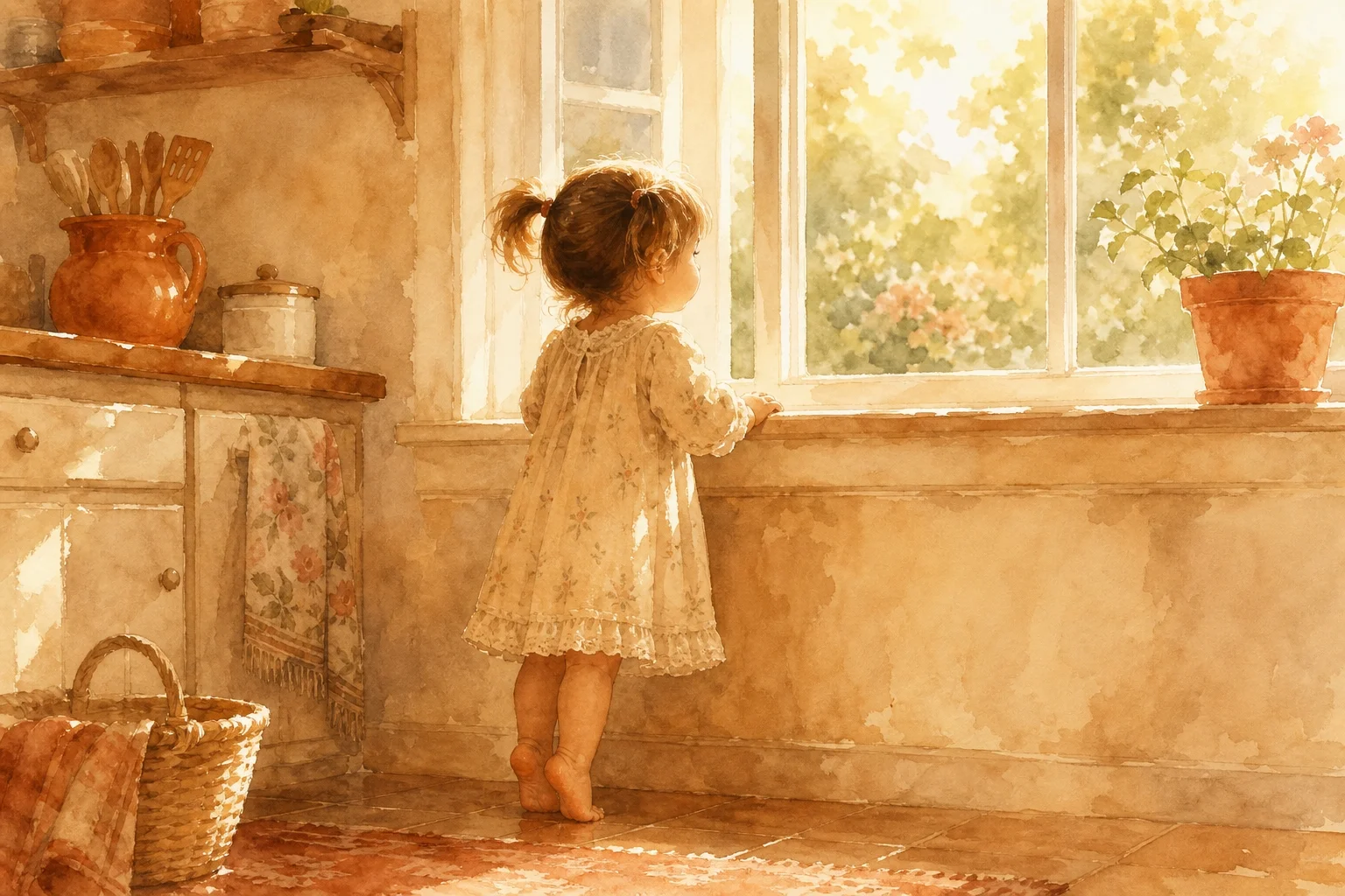 Noa escuchando un cuento en el sofá con expresión atenta y serena, espejo emocional de la ficción, ilustración acuarela