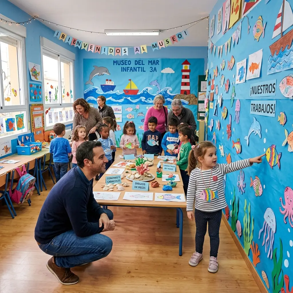 Aula de Educación Infantil transformada en un pequeño Museo del Mar dentro del proyecto Dunia y el Mar — Los Mundos de Noa