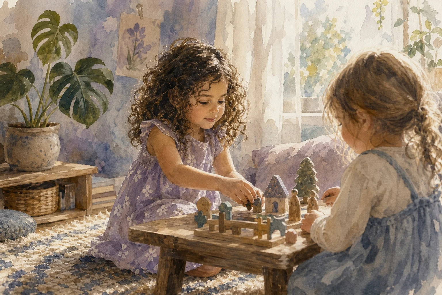 Adulto y niña de 2 años acurrucados leyendo un cuento juntos, momento íntimo de lectura compartida