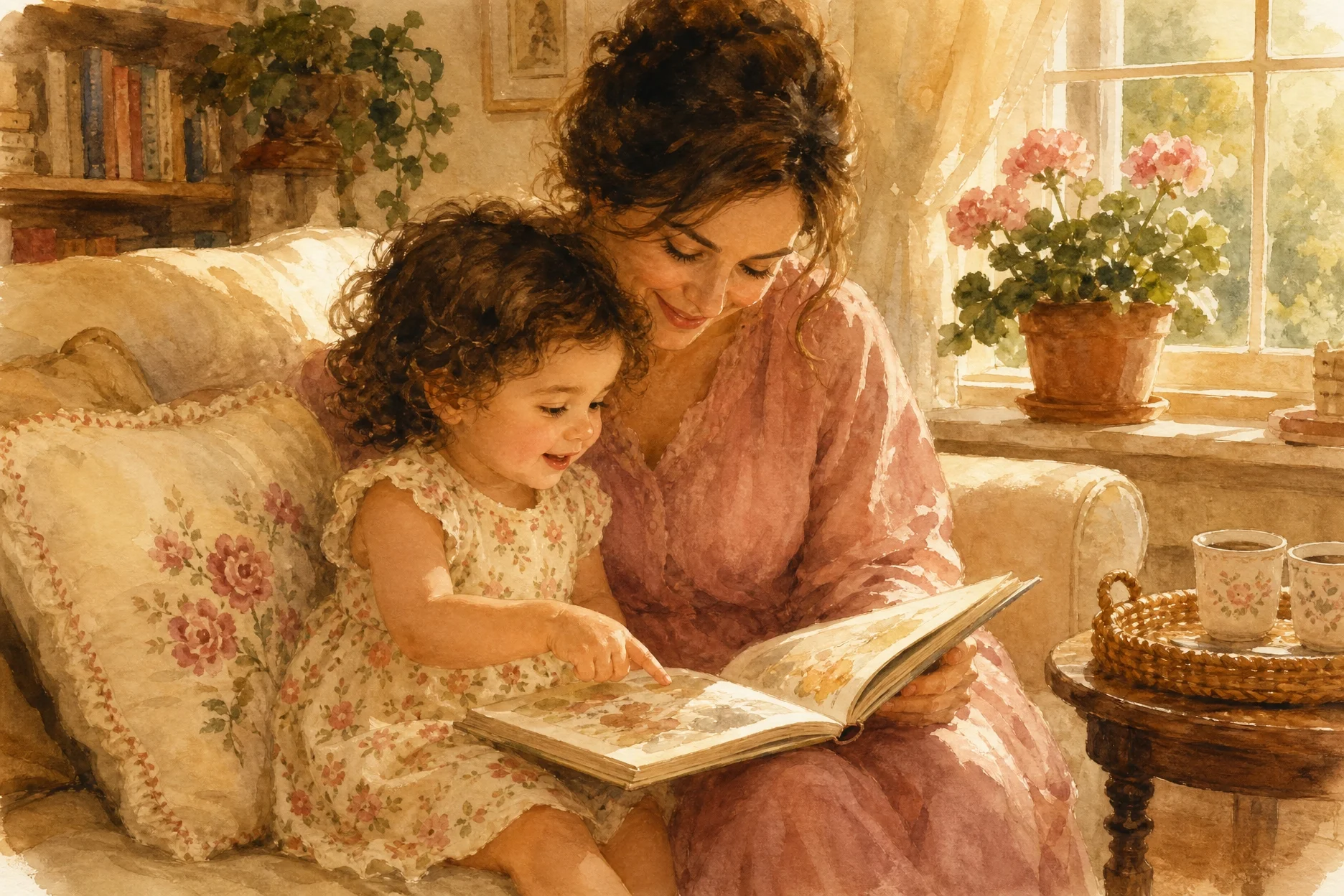 Noa a los 2 años leyendo un cuento acurrucada junto a un adulto — Clave 5 cuento y canción de la gratitud
