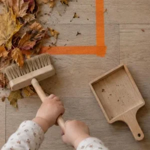 Cepillo y recogedor pequeños de madera